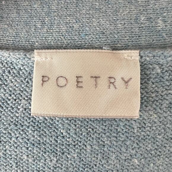 POETRY Blue Linen Cardigan Sweater Cotton Ribbed V-Neck Button Knit Size 16 - Picture 7 of 9